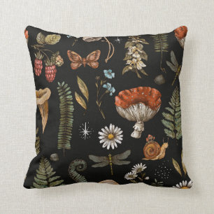 Vintage woodland nature seamless pattern. Amanita  Cushion