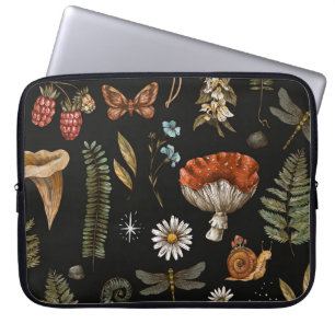 Vintage woodland nature seamless pattern. Amanita Laptop Sleeve