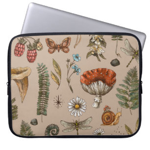 Vintage woodland nature seamless pattern. Amanita  Laptop Sleeve