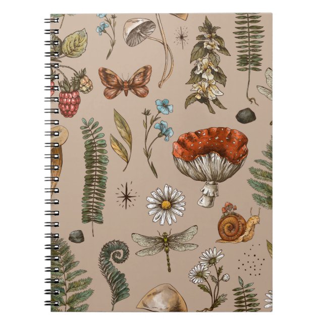 Vintage woodland nature seamless pattern. Amanita  Notebook (Front)