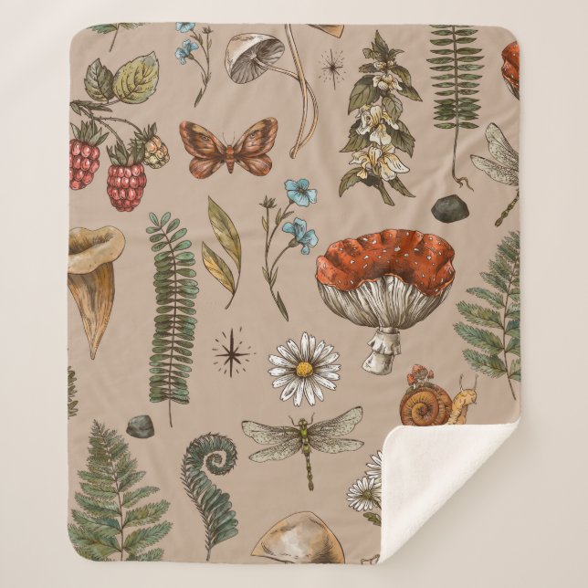 Vintage woodland nature seamless pattern. Amanita  Sherpa Blanket (Front)