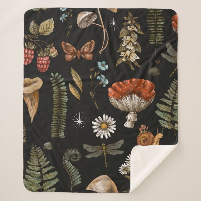 Vintage woodland nature seamless pattern. Amanita  Sherpa Blanket (Front)