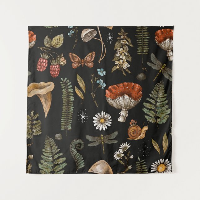 Vintage woodland nature seamless pattern. Amanita  Tapestry (Front)