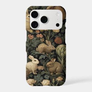 Vintage Woodland Rabbit Pattern Dark Botanical