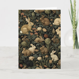 Vintage Woodland Rabbit Pattern Dark Botanical Card