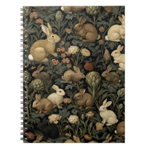 Vintage Woodland Rabbit Pattern Dark Botanical Notebook