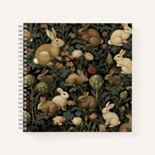 Vintage Woodland Rabbit Pattern Dark Botanical Notebook