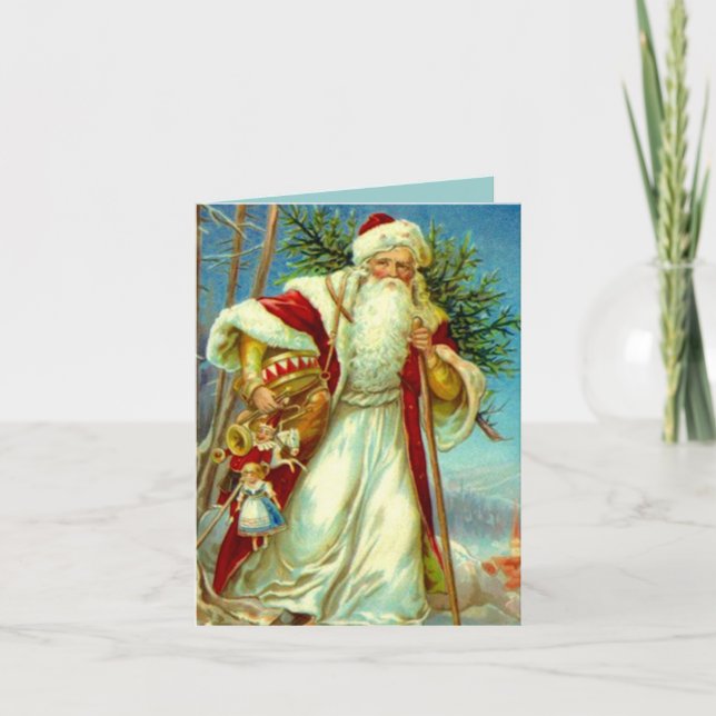 Vintage Woodland Santa Christmas Holiday Card (Front)