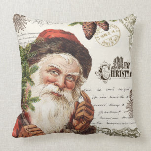 vintage woodland Santa Cushion