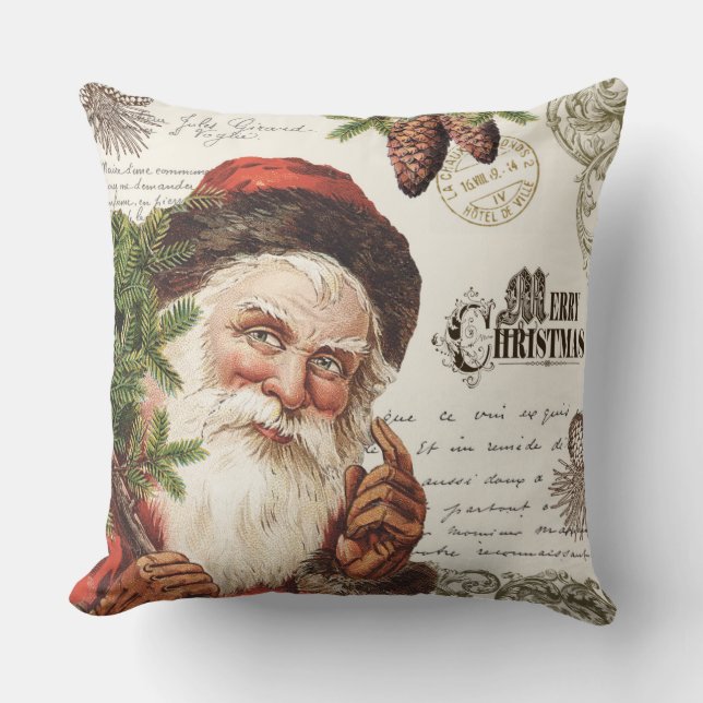 vintage woodland Santa Cushion (Front)