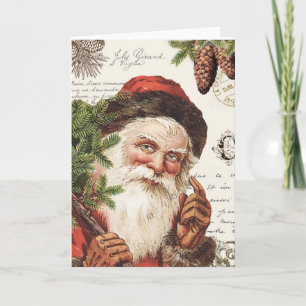 vintage woodland Santa Holiday Card