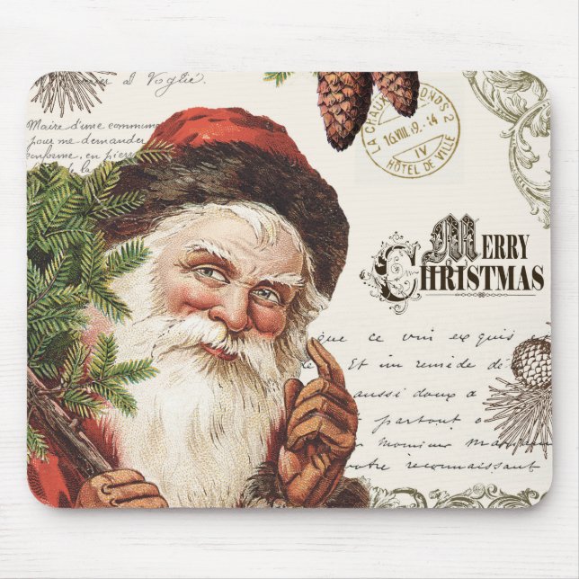 vintage woodland Santa Mouse Mat (Front)