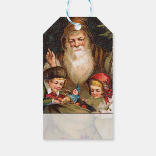 Vintage Woodland Santa With Children and Toy Bag Gift Tags