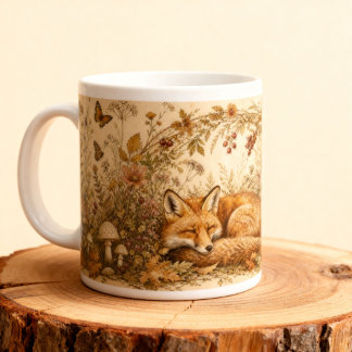 Vintage Woodland Sleeping Fox Cottagecore Animal Large Coffee Mug