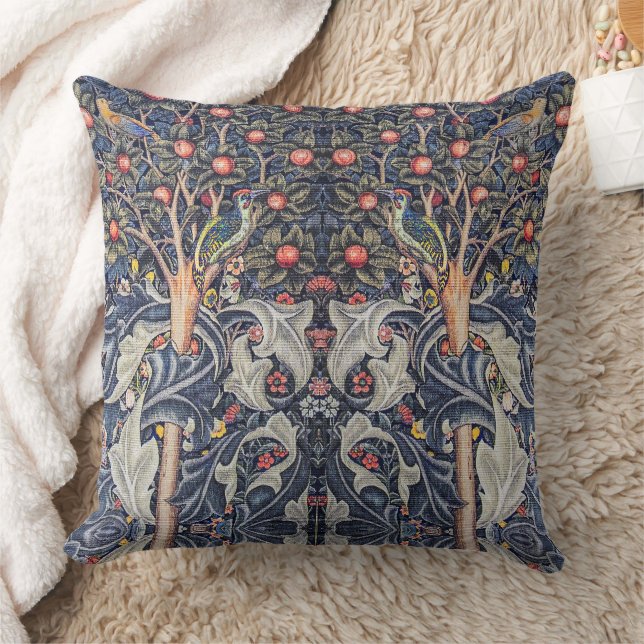 Vintage Woodpecker Floral Tapestry William Morris Cushion (Blanket)