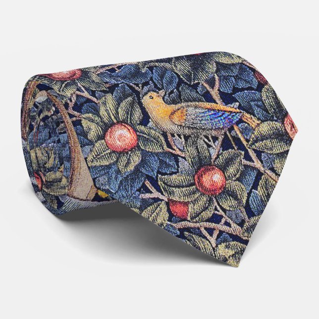 Vintage Woodpecker Floral Tapestry William Morris Tie (Rolled)