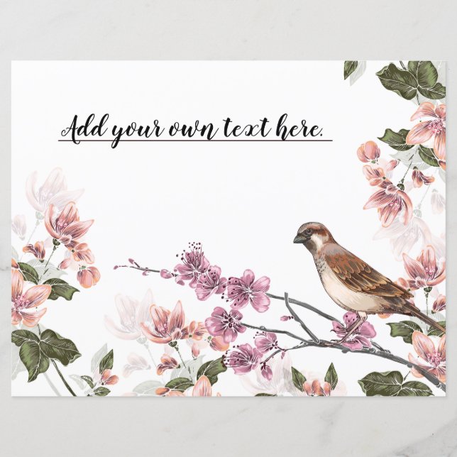 Vintage Woodpecker Flowers Journal Scrapbook Paper (Front)