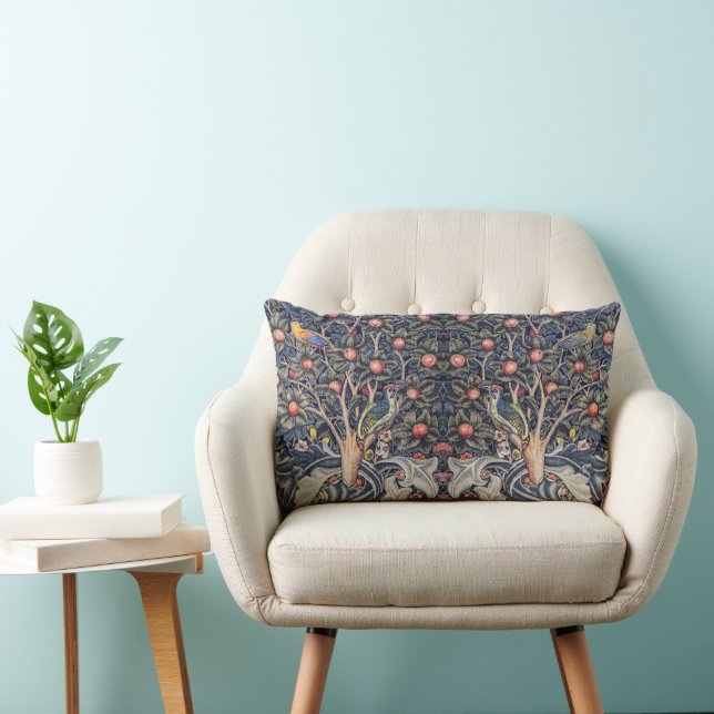 Vintage Woodpecker Tapestry Floral William Morris Lumbar Cushion (Chair)