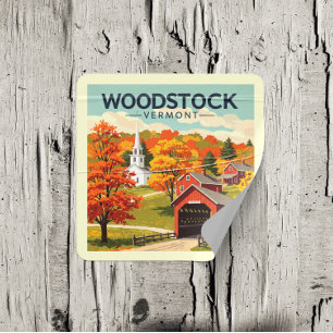 Vintage Woodstock Vermont Square Sticker