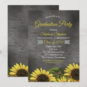 Vintage Woodsy Sunflower   Wood Graduation Party Invitation