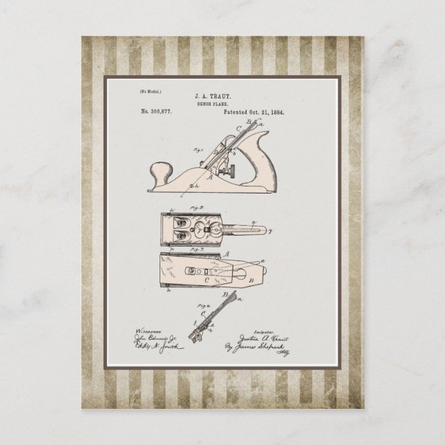 Vintage Woodworking Plane Patent Postcard (Front)
