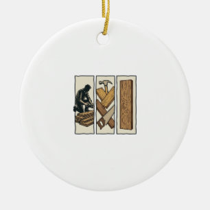 Vintage Woodworking Tools Engraving T-Shirt Design Ceramic Tree Decoration