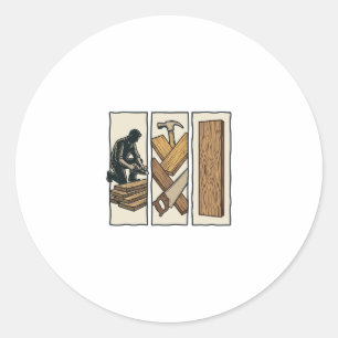 Vintage Woodworking Tools Engraving T-Shirt Design Classic Round Sticker