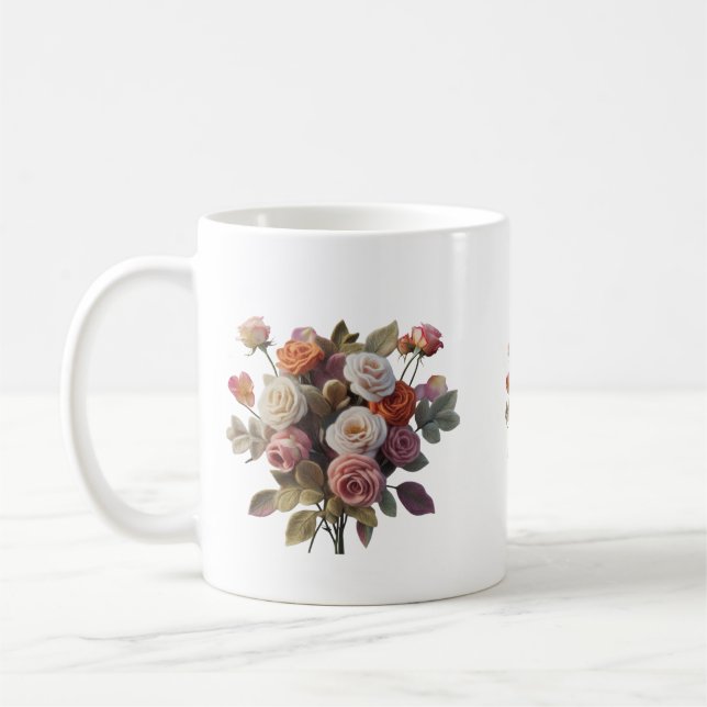 Vintage Wool Bouquet Classic Mug | Felted Rose Art (Left)