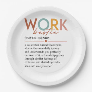 Vintage Work Bestie Definition Teachers Nurses Bos Paper Plate