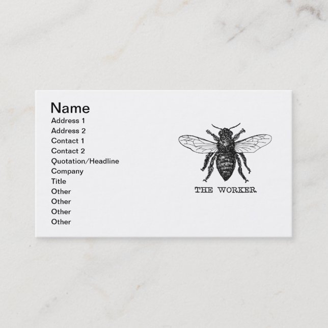 Vintage Worker Bee Illustration Art Business Card (Front)