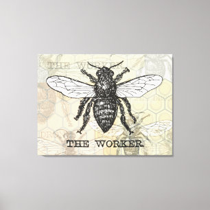 Vintage Worker Bee Illustration Art Canvas Print