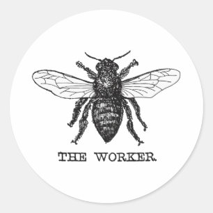 Vintage Worker Bee Illustration Art Classic Round Sticker