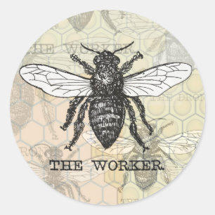 Vintage Worker Bee Illustration Art Classic Round Sticker