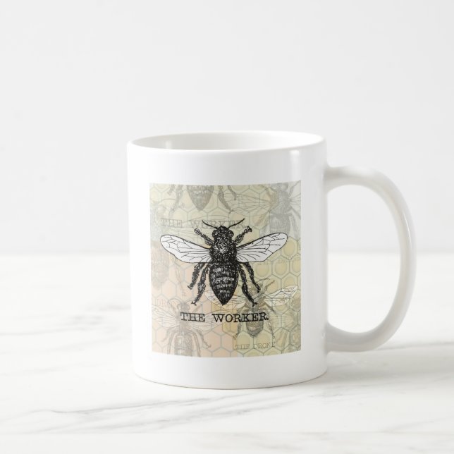 Vintage Worker Bee Illustration Art Coffee Mug (Right)