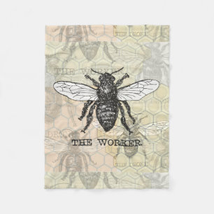 Vintage Worker Bee Illustration Art Fleece Blanket