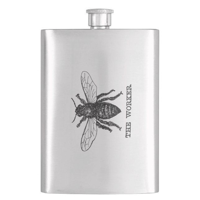 Vintage Worker Bee Illustration Art Hip Flask (Front)