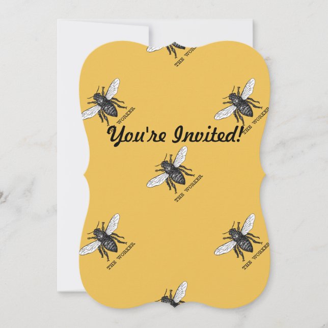 Vintage Worker Bee Illustration Art Invitation (Front)