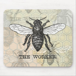 Vintage Worker Bee Illustration Art Mouse Mat