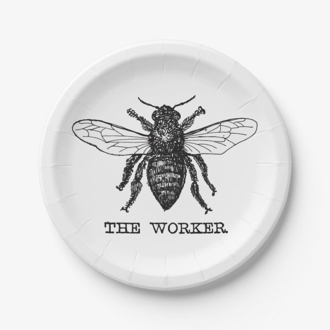 Vintage Worker Bee Illustration Art Paper Plate (Front)