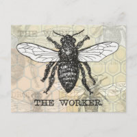 Vintage Worker Bee Illustration Art