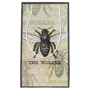 Vintage Worker Bee Illustration Art Small Gift Bag