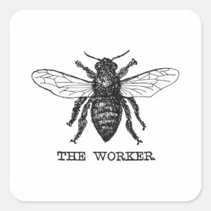 Vintage Worker Bee Illustration Art Square Sticker