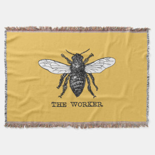 Vintage Worker Bee Illustration Art Throw Blanket