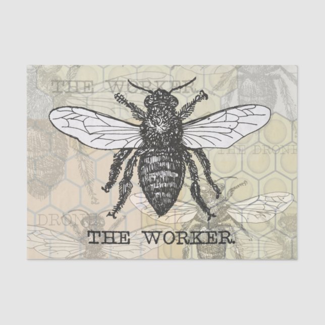 Vintage Worker Bee Illustration Art Tissue Paper (Front)