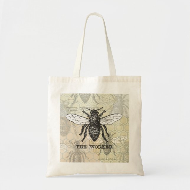 Vintage Worker Bee Illustration Art Tote Bag (Front)