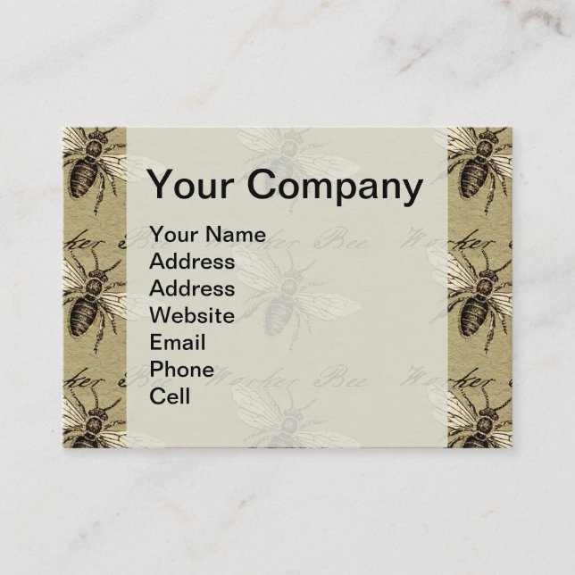 Vintage Worker Bee Insect Illustration Antique Business Card (Front)
