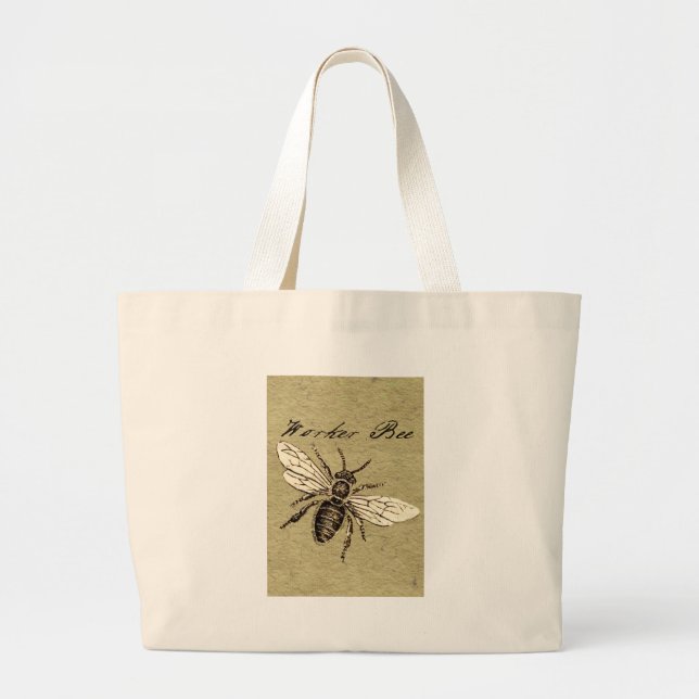 Vintage Worker Bee Insect Illustration Antique Large Tote Bag (Front)