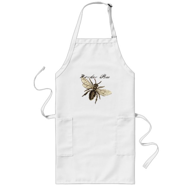 Vintage Worker Bee Insect Illustration Antique Long Apron (Front)