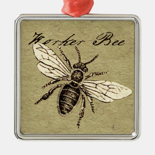 Vintage Worker Bee Insect Illustration Antique Metal Tree Decoration (Front)