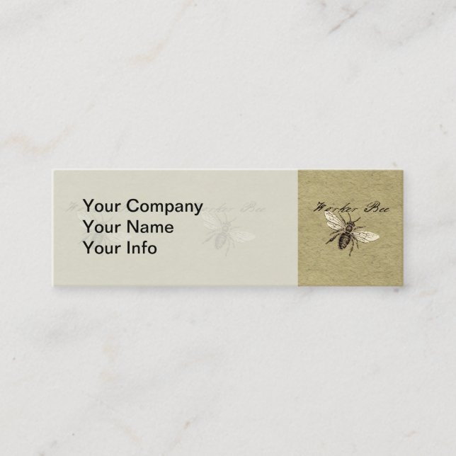 Vintage Worker Bee Insect Illustration Antique Mini Business Card (Front)
